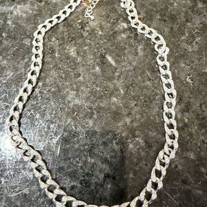 Dazzling Silver & Pave Cuban Chain Necklace